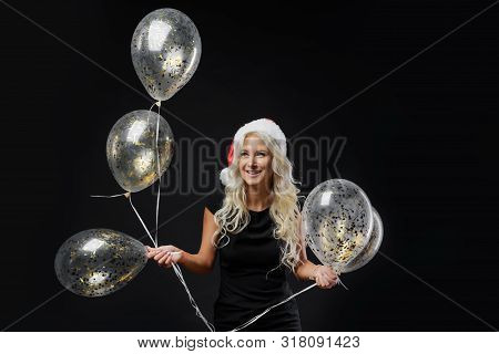 Brightfull Expressions Portrait Of Happy Emotions Girl In Santa Hat Celebrating Christmas Party On B