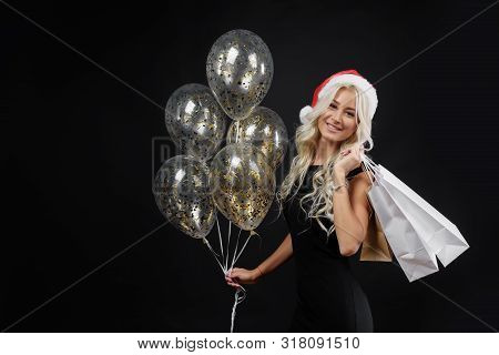 Brightfull Expressions Portrait Of Happy Emotions Girl In Santa Hat Celebrating Christmas Party On B