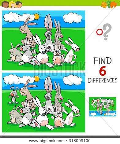 Cartoon Illustration Of Finding Six Differences Between Pictures Educational Game For Children With 