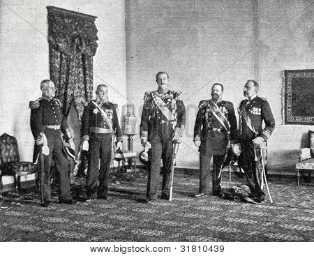 Řecký král Jiří a admirálové evropských států. Gravírování do Shyubler. Publikoval v časopise