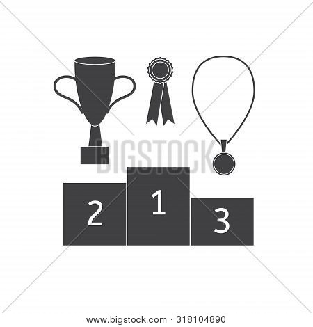 Vector Flat Black Set Collection Of Sport Winning Icon Isolated On White Background