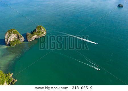 Travel vacation background - Aerial view of Railay beach, one of the most famousm, luxurious beach of Krabi, Thailand.