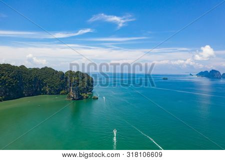 Travel vacation background - Aerial view of Railay beach, one of the most famousm, luxurious beach of Krabi, Thailand.
