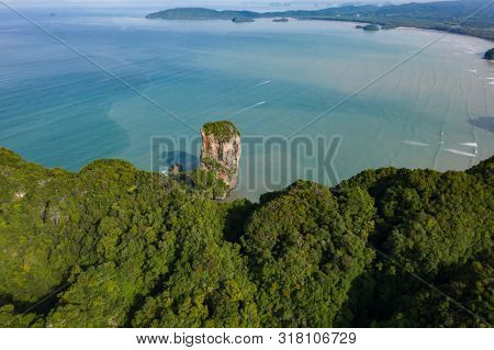 Travel vacation background - Aerial view of Railay beach, one of the most famousm, luxurious beach of Krabi, Thailand.