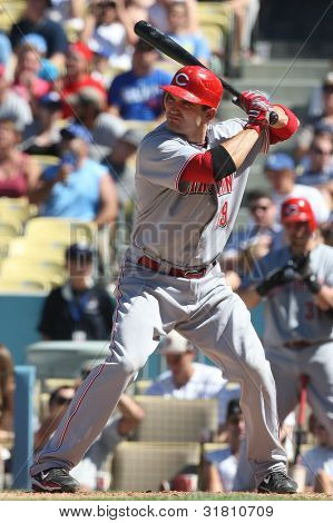 LOS ANGELES - 22 Ağustos: Kırmızı 1B Joey Votto #19 Ağustos 22 2010 Dodg da kırmızı Dodgers oyun sırasında