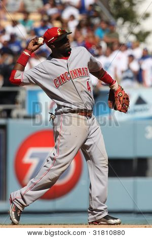 LOS ANGELES - AUG 22: Reds 2B Brandon Phillips #4 během hry Reds vs. Dodgers v 22 SRP 2010 v