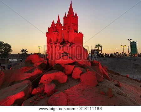 Ashkelon, Israel - August 19, 2019: Ashkelon International Sand Sculpture Festival 2019. Sculptures 