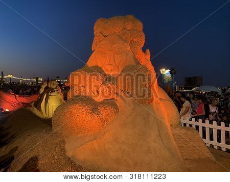 Ashkelon, Israel - August 19, 2019: Ashkelon International Sand Sculpture Festival 2019. Sculptures 