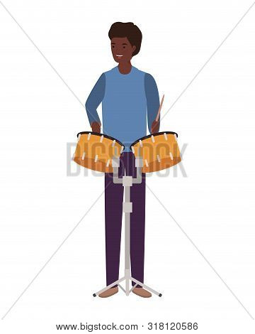 Young Man With Timpani On White Background Vector Illustration Design