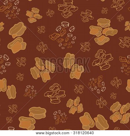 Seamless Repeat Pattern. Vector Illustration Of Stylized Sheep Ankle Bones In Beige, Brown, Orange A
