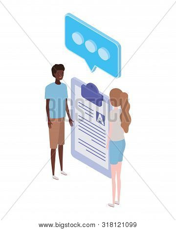 Couple Of People With Curriculum Vitae On White Background Vector Illustration Design