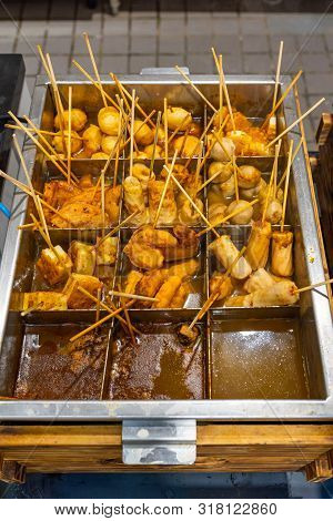 Delicious Oden Japanese Cuisine With Meat Balls Stick In Soup