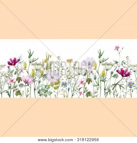 Beautiful Vector Seamless Pattern With Watercolor Hand Drawn Flowers