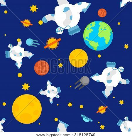 Fat Astronaut Space Pattern Seamless. Thick Cosmonaut Background. Stout Spaceman Ornament. Universe 
