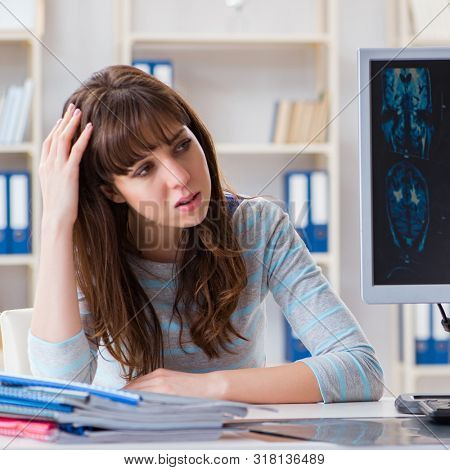 Young woman visiting radiologist for x-ray exam
