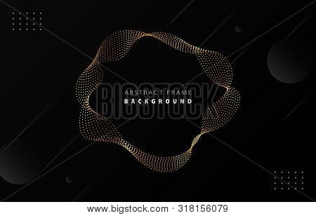 Futuristic Metal Gold Dot Wave Frame Vector Black Memphis Background, Dotted Golden Gradient Rotate
