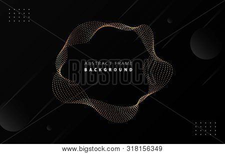 Futuristic Metal Gold Dot Wave Frame Vector Black Memphis Background, Dotted Golden Gradient Rotate