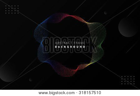 Futuristic Spectrum Rainbow Gradient Dot Wave Frame Vector Black Memphis Background, Dotted Colorful