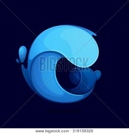 O Letter Logo Ecology Stylized With Water Waves And Dew Drops. Font Style, Vector Design Template El