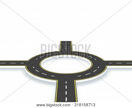 Road, Highway, Roundabout In Perspective With Shadow. Two-lane Roads With The Same Markings. Illustr