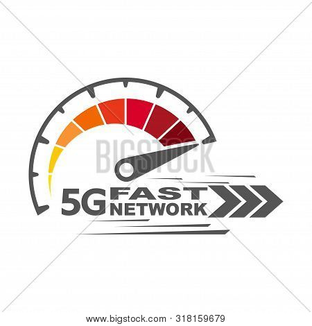 5g Fast Network. Speed Internet 5g Concept. Abstract Symbol Of Speed 5g Network. Speedometer Logo De