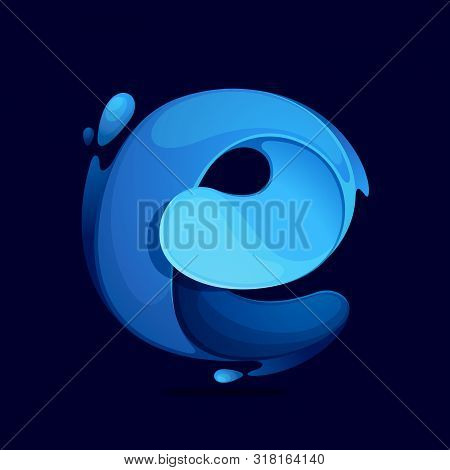 E Letter Logo Ecology Stylized With Water Waves And Dew Drops. Font Style, Vector Design Template El