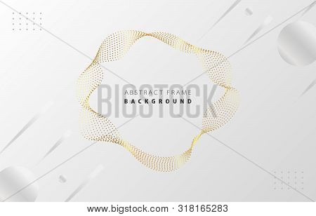 Futuristic Metal Gold Dot Wave Frame Vector White Memphis Background, Dotted Golden Gradient Rotate