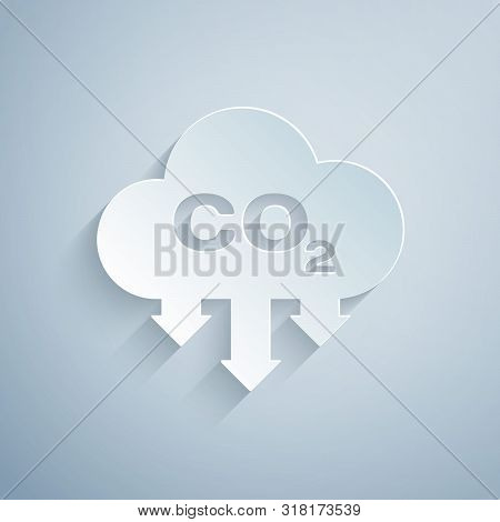 Paper Cut Co2 Emissions In Cloud Icon Isolated On Grey Background. Carbon Dioxide Formula Symbol, Sm