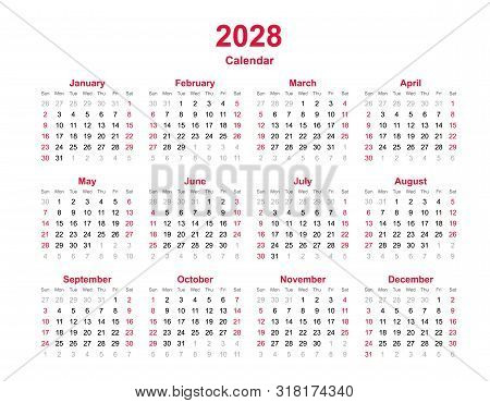 2028 Yearly Calendar Vector & Photo (Free Trial) | Bigstock