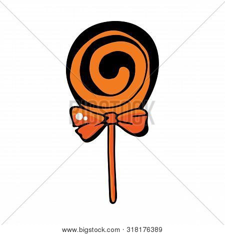 Candy And Sweets In Vector Isolated On White Background. Lollipop For Happy Halloween. Simple, Moder