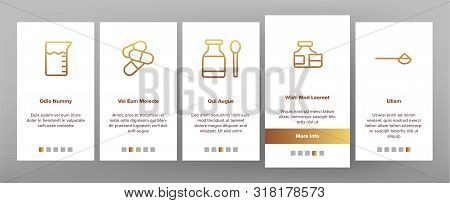 Color Dosage, Dosing Drugs Vector Onboarding Mobile App Page Screen. Pharmacological Medications Dos