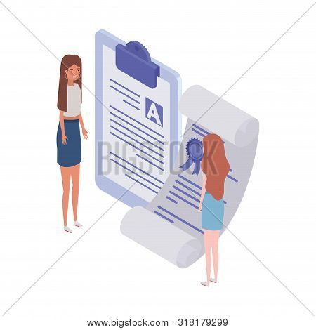 Women With Graduation Certificate In White Backgro Vector Illustration Desing