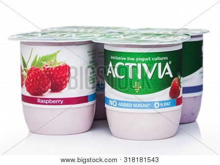 London, Uk - August 18, 2019: Pack Of Activia Exclusive Live Yogurt Cultures With Strawberry And Ras