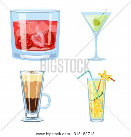 Vector Illustration Of Cocktail And Drink Sign. Set Of Cocktail And Ice Stock Vector Illustration.