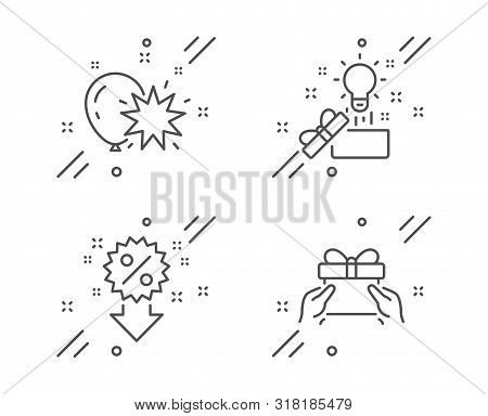 Creative Idea, Balloon Dart And Discount Line Icons Set. Give Present Sign. Present Box, Attraction 