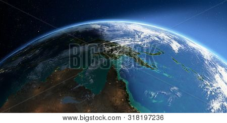 Highly Detailed Earth With Atmosphere, Exaggerated Relief And Light-flooded Cities. Transition From 