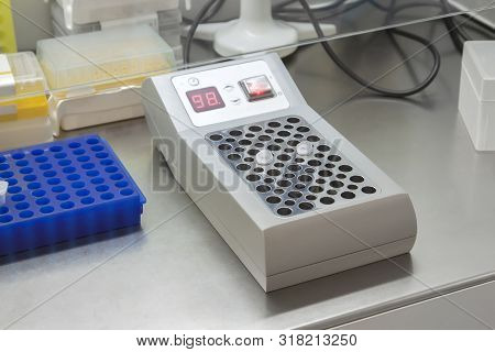 Eppendorf Vials With The Dna Samples In Thermostat In The Genetic Laboratory, Conducting Polymerase 