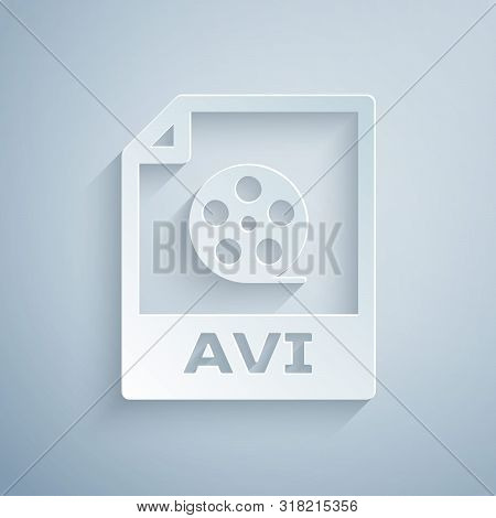 Paper Cut Avi File Document. Download Avi Button Icon Isolated On Grey Background. Avi File Symbol. 