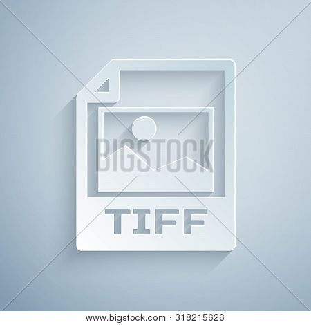 Paper Cut Tiff File Document. Download Tiff Button Icon Isolated On Grey Background. Tiff File Symbo