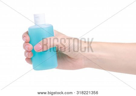 Bottle Acetone Nail Polish Remover In Hand On White Background Isolation