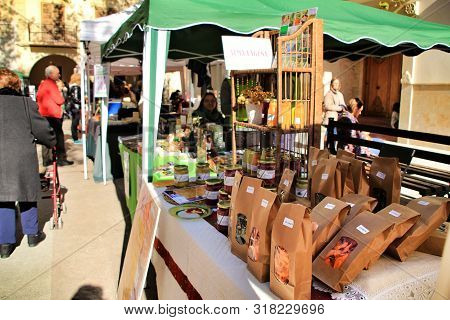 Elche, Alicante, Spain- December 1, 2018: People Buying In The Local Ecological Market In The Main S
