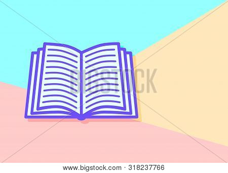 Flat Lay Modern Pastel Colored Open Book Icon With Shadow On Blue And Pink Background