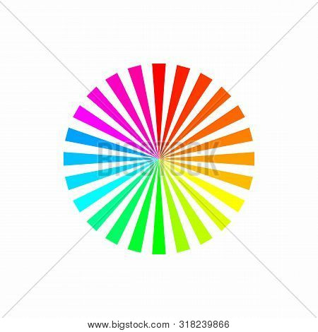 Colorful Rainbow Color Abstract Sunburst Circle Pattern On White Background.