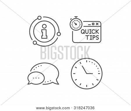Quick Tips Line Icon. Chat Bubble, Info Sign Elements. Helpful Tricks Sign. Tutorials With Timer Sym