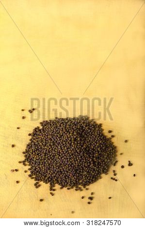 Mung Bean On A Yellow Background. Flat Lay. Horizontal. Vertical.