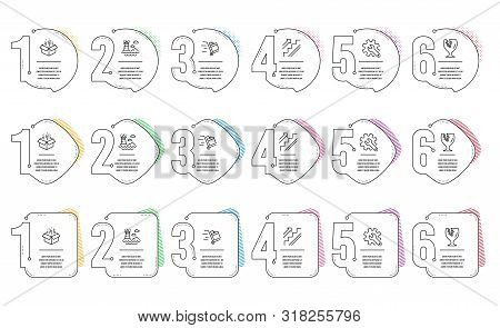 Push Cart, Customisation And Lighthouse Line Icons Set. Infographic Timeline. Open Box, Fragile Pack