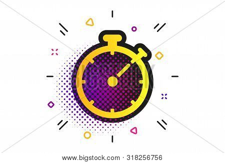 Timer Sign Icon. Halftone Dots Pattern. Stopwatch Symbol. Classic Flat Timer Icon. Vector