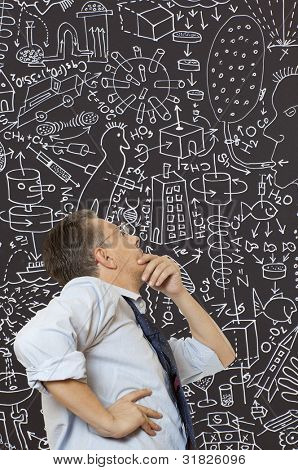 Inventore pazzo. Raccolta di foto, foto e disegno a mano elementi combinati.