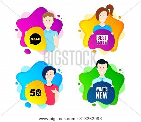 Whats New Symbol. People Shape Offer Badge. Special Offer Sign. New Arrivals Symbol. Dynamic Shape O