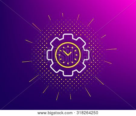 Time Management Line Icon. Halftone Pattern. Clock Sign. Gear Symbol. Gradient Background. Time Mana
